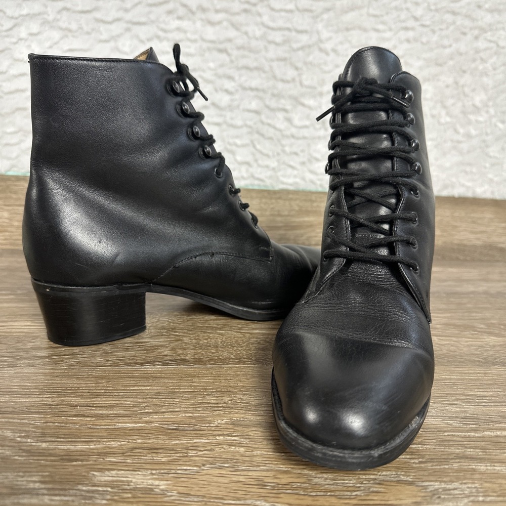 Victorian Button Lace Up Leather Ankle Boots Steampunk Edwardian Black 10M Witch